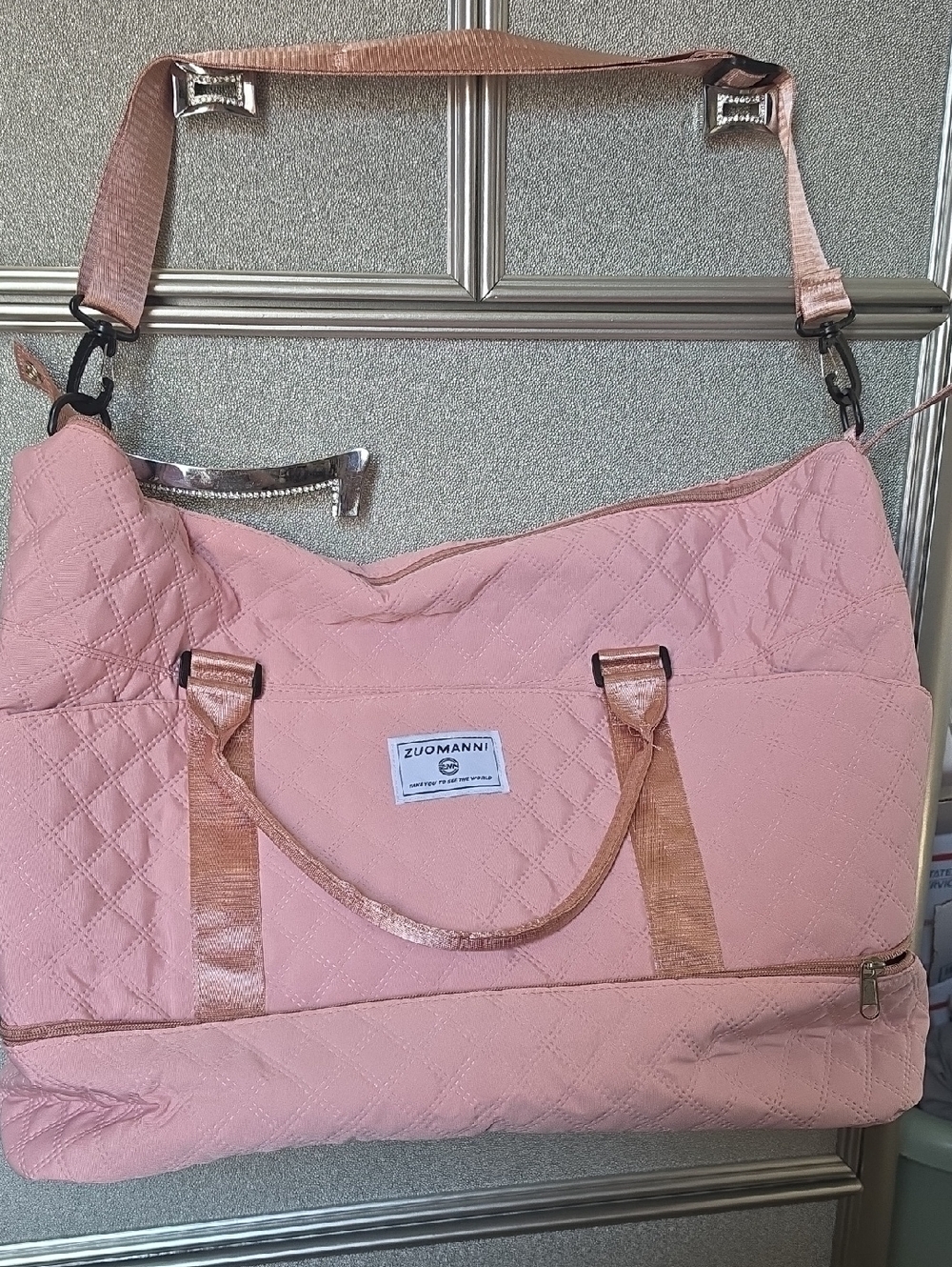 Quilted Pink Tote Bag with Adjustable Strap
